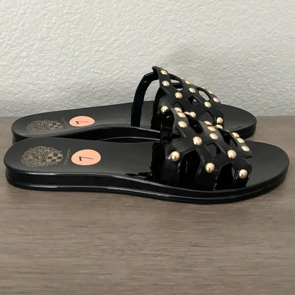 Vince Camuto • Carron Jelly Slide Sandals - Black w/ Gold Studs, Women’s Size 7 - Picture 6 of 14